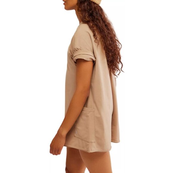 Free People Movement Hot Shot Romper Mocha Latte Small Medium - Picture 9 of 16